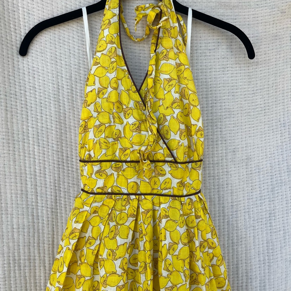 Moulinette Soeurs Yellow Pleated Halter Sundress